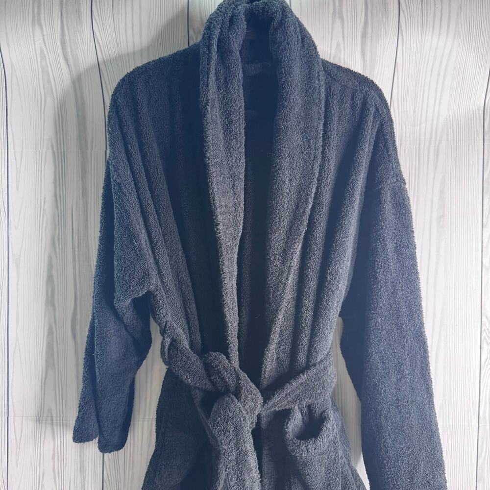 Vintage Cherokee 100% Cotton Y2K Bathrobe Men Sm/Med Black Tie Terry Cloth